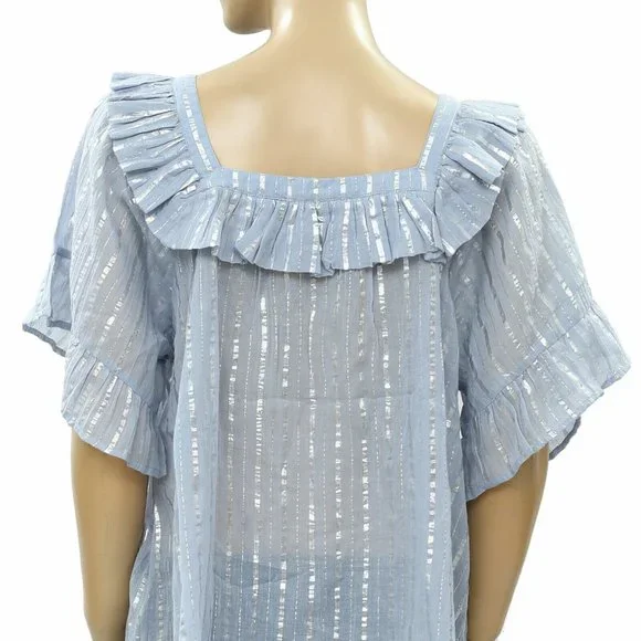 Anthropologie Leora Shimmer Metallic Stripe Blouse Top Buttondown Flowy L - Picture 4 of 4